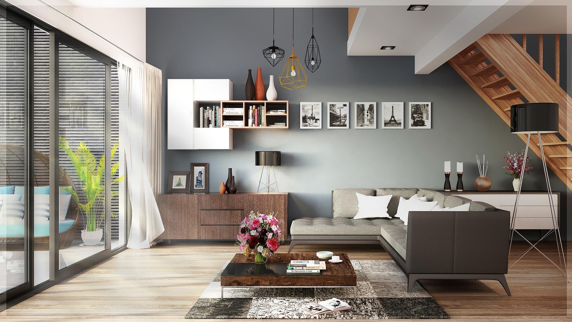 Reforma de vivienda combinación colores grises y madera